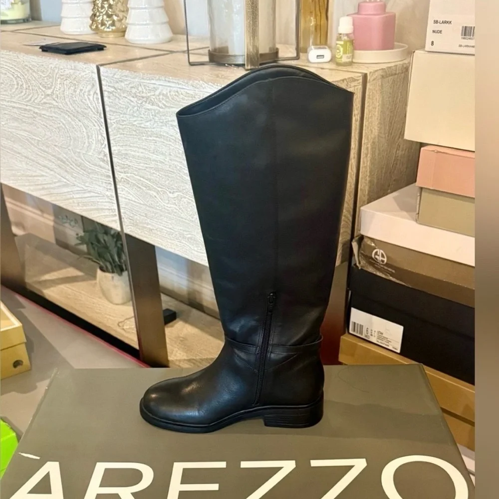 🚨Arezzo Women’s Bota Baixo Leather Knee-High Boots| Size: 5.5B | Black NWB - Picture 4 of 5